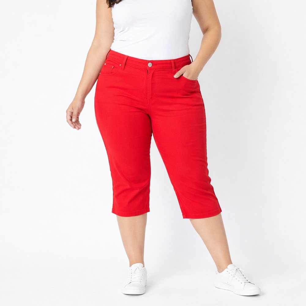 St Johns Bay Red Capri Pants Womens 22W Stretch Casual Mid Rise
